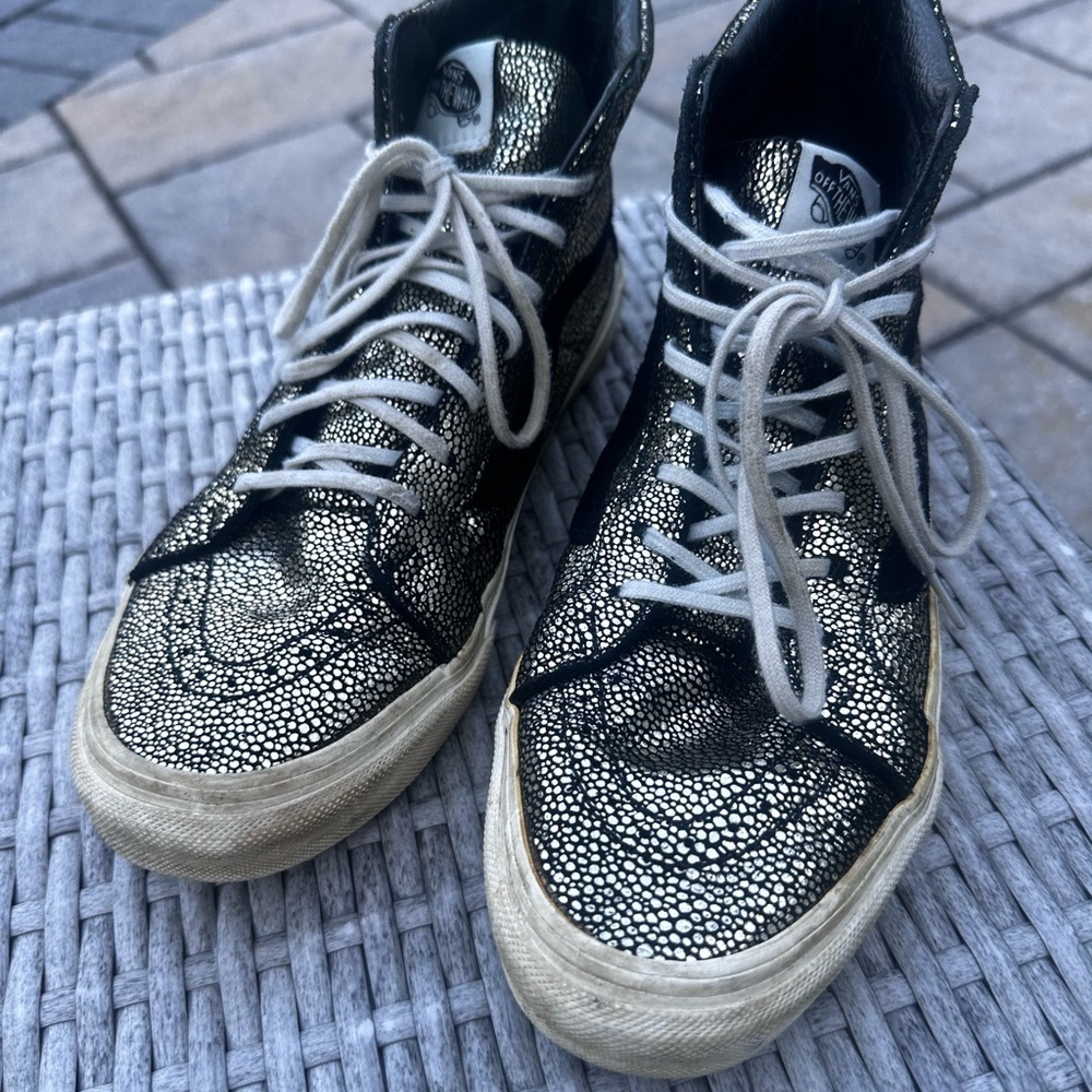 🔥Vans SK-8 high slim zip Black and gold sparkly High-Top Sneakers 9.0 women
